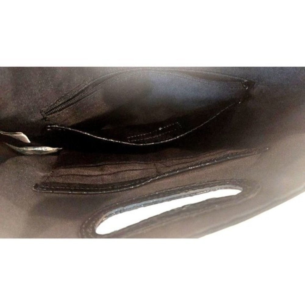 Nine West Black Patent Leather Envelope Style Clutch Black New 12" x 7" - Picture 5 of 9